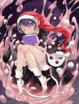  1girl :3 bloomers blue_hair book closed_eyes doremy_sweet dress full_body hat highres holding holding_book liquid nightcap pom_pom_(clothes) smile solo tail tannkobuiwa touhou underwear 