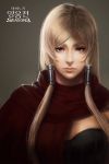  1girl blonde_hair brown_eyes cape edward_montenegro lips long_hair looking_at_viewer mabinogi mabinogi_heroes realistic simple_background solo 