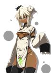 1girl alternate_hair_length alternate_hairstyle black_hair breasts bun_cover chinese_clothes cleavage cleavage_cutout dark_skin detached_sleeves double_bun guilty_gear guilty_gear_xrd hair_between_eyes kaname_nagi ramlethal_valentine short_hair sleeves_past_wrists small_breasts solo thigh-highs under_boob white_hair yellow_eyes 