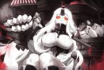  1girl breasts claws collar commentary covered_nipples dress fuchiyoru_(shirokutsu) horn kantai_collection large_breasts long_hair looking_at_viewer orange_eyes ribbed_dress seaport_hime shinkaisei-kan sitting teeth white_hair white_skin 
