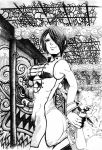  1girl abs biceps breasts cleavage dress highres kisaragi_mutsuki monochrome muscle muscular_female short_hair solo tight_dress toned 