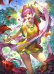  1girl bow bracelet company_name feena_(fire_emblem) fire_emblem fire_emblem:_shin_monshou_no_nazo fire_emblem_cipher flower hmk84 jewelry long_hair necklace official_art open_mouth petals pink_eyes pink_hair ponytail sky solo sparkle tree very_long_hair 