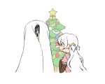  2girls bell candy candy_cane christmas_tree ghost_costume hair_ornament hairpin long_hair mahou_shoujo_madoka_magica multiple_girls oda_takayuki silver_hair simple_background star upper_body very_long_hair white_background 