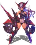  1girl armor armored_boots bare_shoulders bodysuit boots breasts cleavage cleavage_cutout g.haruka gauntlets gradient_hair headgear leotard long_hair looking_at_viewer multicolored_hair original pink_eyes red_eyes silver_hair solo spread_legs standing thigh-highs thigh_boots thighs very_long_hair 