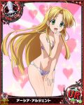  1girl artist_request asia_argento bikini bishop_(chess) blonde_hair card_(medium) character_name chess_piece green_eyes heart heart_background high_school_dxd official_art solo swimsuit trading_card 