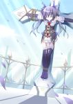  1girl black_hair bound breasts closed_eyes cross crucifixion long_hair neptune_(series) noire sky solo twintails whitey 