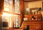  androgynous book cabinet calendar_(object) cat computer cup curtains february fusui globe heater indoors kotatsu laptop original radio reading scenery signature sitting snow solo steam sunlight table window wooden_floor 