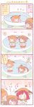  &gt;_&lt; 3girls 4koma :3 @_@ brown_hair closed_eyes comic flying_sweatdrops fur_trim hamster_ears hamster_hood hoshizora_rin koizumi_hanayo love_live!_school_idol_project multiple_girls musical_note nishikino_maki orange_hair redhead short_hair skirt spoken_musical_note translated ususa70 |_| 