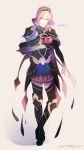  1boy armor beige_background beroring blonde_hair boots capelet character_name fire_emblem fire_emblem_if food fruit leon_(fire_emblem_if) red_eyes simple_background solo 