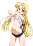  1girl ahoge asia_argento blonde_hair breasts buruma extraction green_eyes high_school_dxd highres long_hair navel open_mouth solo transparent_background under_boob undressing 