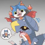  2027_(submarine2027) blush cape cat character_request crossover fangs gabunyan gradient gradient_background grey_background multiple_tails no_humans notched_ear open_mouth pokemon pokemon_(creature) sharp_teeth sparkle tail tears teeth thought_bubble two_tails vampire youkai youkai_watch 