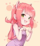  1girl :3 animal_ears annie_hastur bare_shoulders dress fake_animal_ears fang green_eyes league_of_legends looking_at_viewer panza paw_pose purple_dress redhead short_hair sleeveless sleeveless_dress solo upper_body wavy_mouth 
