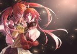 1boy 1girl closed_eyes detached_sleeves earrings fate/grand_order fate_(series) gauntlets jewelry jh long_hair open_mouth parted_lips rama_(fate/grand_order) redhead sita_(fate/grand_order) twintails 