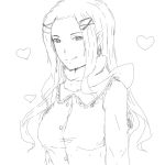  1girl artist_request breasts buttons character_request copyright_request heart long_hair monochrome ribbon solo source_request white_background 