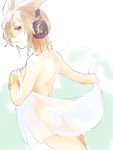  1girl ass back brown_eyes covering covering_breasts earmuffs light_brown_hair makuwauri naked_towel pointy_hair see-through solo touhou towel toyosatomimi_no_miko 