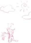  1girl absurdres castella clenched_hand clouds dragon_quest dragon_quest_v highres hoimi_slime long_hair manya monochrome red sketch slapping sun tentacles translation_request 