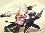  1boy beroring boots butler dagger fire_emblem fire_emblem_if gloves joker_(fire_emblem_if) long_hair low_ponytail solo weapon white_hair yellow_eyes 