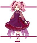  1girl bishoujo_senshi_sailor_moon black_dress black_lady chibi_usa crescent cross-laced_footwear dark_persona double_bun dress facial_mark forehead_mark full_body hair_ribbon k_(pixiv2575948) long_sleeves petticoat pink_eyes pink_hair red_ribbon ribbon simple_background solo standing twintails younger 