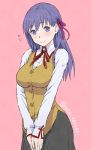  1girl blush breasts fate/stay_night fate_(series) flying_sweatdrops large_breasts long_hair looking_at_viewer matou_sakura purple_hair revision school_uniform simple_background smile solo utu_(ldnsft) violet_eyes 