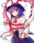  1girl bow capelet cellphone computer hat hat_bow laptop makuwauri nagae_iku phone purple_hair red_eyes shawl shirt skirt solo touhou translation_request 