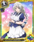 1girl apron artist_request braid card_(medium) character_name chess_piece grayfia_lucifuge grey_eyes high_school_dxd long_hair maid maid_apron maid_headdress official_art queen_(chess) silver_hair solo trading_card twin_braids twintails