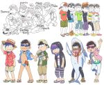  6+boys alternate_costume animal animal_on_head backwards_hat baseball_cap book boots brothers capri_pants cat esper_nyanko game_console gamecube gamecube_controller hanakuso hands_in_pockets hat hawaiian_shirt heart heart_in_mouth hood hoodie jacket leather leather_jacket matsuno_choromatsu matsuno_ichimatsu matsuno_juushimatsu matsuno_karamatsu matsuno_osomatsu matsuno_todomatsu multiple_boys osomatsu-kun osomatsu-san pants pants_rolled_up polo_shirt sandals sextuplets shark_costume shirt short_shorts short_sleeves shorts siblings smile striped striped_pants sun_hat sunglasses super_smash_bros. swim_briefs swimsuit t-shirt tan tank_top 