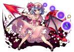  1girl :d bat_wings blue_hair bow danmaku dress fangs frilled_shirt frilled_shirt_collar frilled_sleeves frills full_body full_moon hat hat_ribbon looking_at_viewer masaru.jp mob_cap moon open_mouth pink_dress puffy_short_sleeves puffy_sleeves red_bow red_eyes red_moon remilia_scarlet ribbon shirt short_hair short_sleeves skirt skirt_set smile solo spear_the_gungnir touhou white_background wings wrist_cuffs 