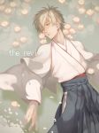  1boy flower from_above hakama japanese_clothes male_focus original partially_submerged petals seishun_arinko solo tagme white_hair 