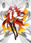  1girl bare_shoulders black_legwear breasts center_opening cleavage detached_sleeves elbow_gloves fingerless_gloves gckurabe gloves guilty_crown hair_ornament hairclip looking_at_viewer navel pink_hair red_eyes solo twintails yuzuriha_inori 