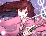 1girl abooon branch brown_hair houraisan_kaguya japanese_clothes jeweled_branch_of_hourai long_hair red_eyes smile solo touhou traditional_clothes wide_sleeves