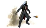  1boy bandages boots copyright_name highres hood hoodie kukri_(kof) mask mori_toshiaki_(style) ronailson_maia sand simple_background solo the_king_of_fighters the_king_of_fighters_xiv white_background 