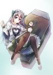  1girl chaika_trabant coffin dress grey_eyes grey_hair hairband highres hitsugi_no_chaika lolita_hairband long_hair pantyhose sakurame_(hitomebore) 