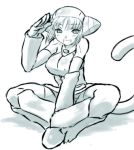  1girl animal_ears animal_hood blush breasts cat_ears cat_hood dr.p gloves hood lin_(breath_of_fire) lowres short_hair solo tail thigh-highs 