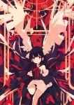  1girl abstract bangs black_hair blood blood_splatter blunt_bangs blush bow commentary crying detached_sleeves highres long_hair looking_at_viewer nishinoda open_mouth original red red_eyes sad solo wings 