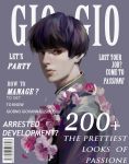 1boy agentj alternate_hair_color alternate_hairstyle barcode black_hair character_name cover english fake_cover flower_wreath from_side giorno_giovanna jojo_no_kimyou_na_bouken magazine_cover male_focus solo upper_body violet_eyes 