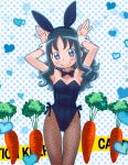  1girl animal_ears bow bowtie bunny_pose bunnysuit carrot detached_collar fishnet_pantyhose fishnets heartcatch_precure! kurumi_erika pantyhose precure rabbit_ears standing tana_(cure-aqua) wrist_cuffs 