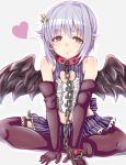  1girl blush brown_eyes chain cleavage_cutout collar cuffs grey_hair hair_ornament hairclip heart_cutout idolmaster idolmaster_cinderella_girls kokechan koshimizu_sachiko leash purple_hair short_hair smile solo thigh-highs 