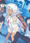  1boy 2girls animal_ears dark_skin falling haimura_kiyotaka hood hoodie kamijou_touma multiple_girls obentou official_art rabbit_ears raincoat spiky_hair to_aru_majutsu_no_index to_aru_majutsu_no_index:_new_testament violet_eyes white_hair 