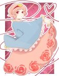  1girl blush dress dress_lift heart komeiji_satori pink_hair red_eyes short_hair solo tama_(hiroshige_36) touhou 