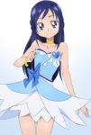  1girl bare_shoulders blue_eyes blue_hair bracelet choker cure_diamond dokidoki!_precure gradient gradient_background heart hishikawa_rikka jewelry long_hair looking_at_viewer manji_(tenketsu) precure solo 