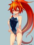  1girl competition_swimsuit covered_nipples highleg highleg_swimsuit highres long_hair mikagura one-piece_swimsuit original ponytail red_eyes redhead standing swimsuit 