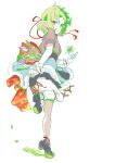  1girl blonde_hair green_eyes japanese_clothes leg_lift looking_back mizuhashi_parsee pointy_ears solo touhou ume_(plumblossom) wrist_cuffs 