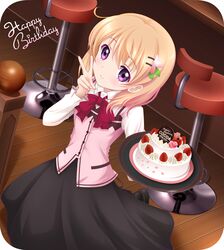  1girl brown_hair gochuumon_wa_usagi_desu_ka? hair_ornament happy_birthday hoto_cocoa short_hair takurou_(bpm191) violet_eyes 