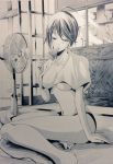  1girl aoi_fuuka bare_shoulders blush breasts comic food fuuka ice_cream large_breasts looking_at_viewer monochrome no_bra official_art open_clothes panties seo_kouji short_hair sideboob solo under_boob underwear 
