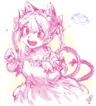  animal_ears braid cat_ears cat_tail dress extra_ears fangs hair_ribbon kaenbyou_rin minato_hitori multiple_tails open_mouth paw_pose pink red_eyes ribbon sketch smile sparkle tail touhou twin_braids 