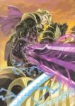  1boy armor blonde_hair cape electricity fire_emblem fire_emblem_cipher fire_emblem_if gauntlets gloves horse marx_(fire_emblem_if) official_art solo sword tiara violet_eyes weapon 