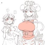  2girls ? animal_ears breasts capelet chiyoshi_(sevendw) cosplay costume_switch large_breasts mouse_ears mouse_tail multiple_girls nazrin nazrin_(cosplay) red_eyes shawl short_hair simple_background spoken_question_mark spot_color tail toramaru_shou toramaru_shou_(cosplay) touhou white_background 