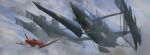  aircraft airship clouds highres jet_engine pilot pilot_helmet pilot_suit sidneysora sky 