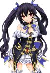  1girl bare_shoulders black_hair blush breasts ex_idol hair_ornament long_hair looking_at_viewer neptune_(series) noire red_eyes ribbon smile solo twintails very_long_hair 