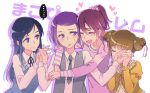  ... 4girls ^_^ aida_mana blue_eyes blue_hair blush brown_hair closed_eyes dokidoki!_precure double_bun hair_bun hishikawa_rikka holding_hands interlocked_fingers kenzaki_makoto long_hair multiple_girls necktie negom open_mouth pink_hair precure purple_hair short_hair violet_eyes yotsuba_alice yuri 